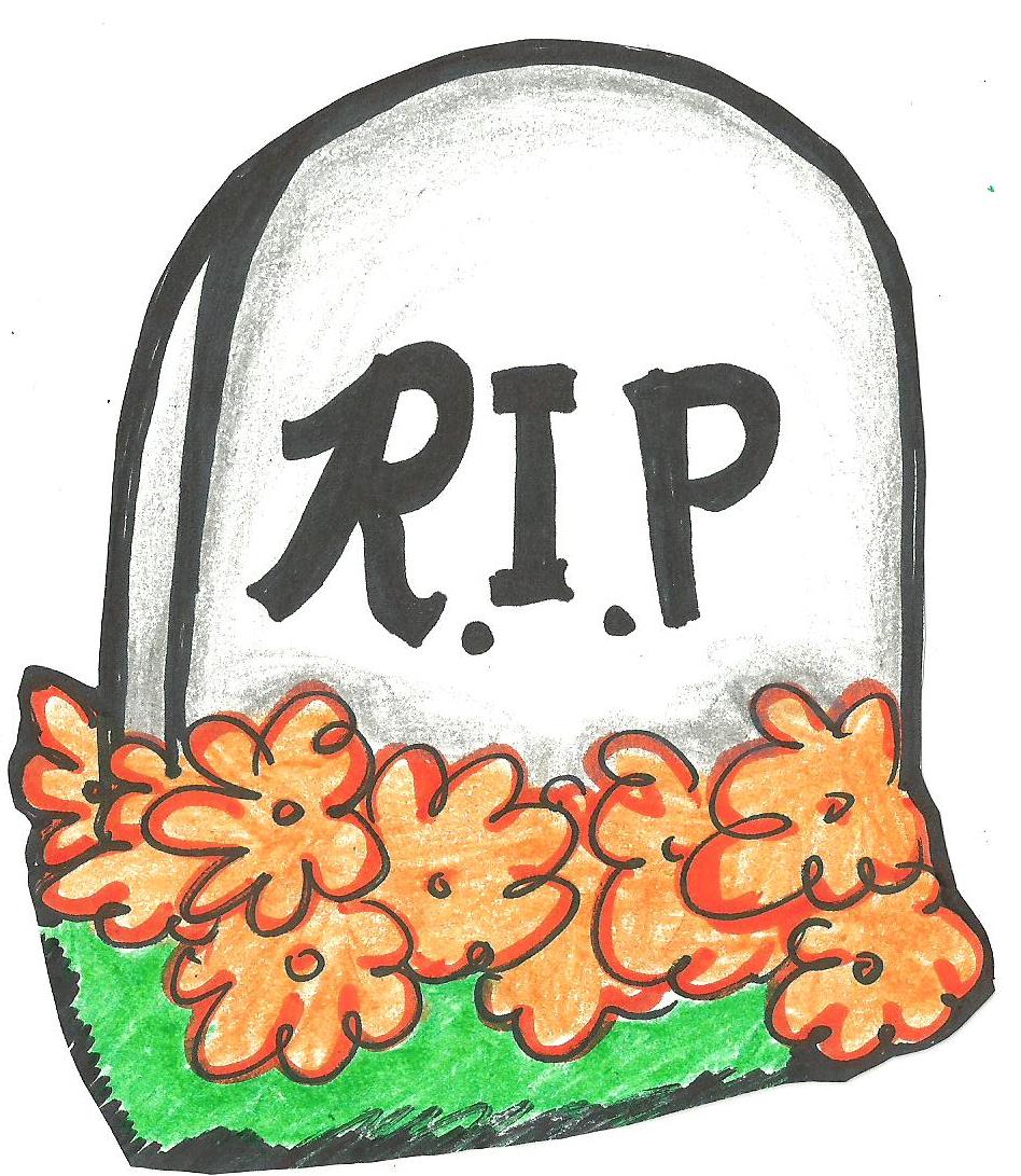 This is an image of a grave with flowers at the base.